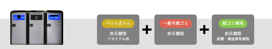 ペットボトル（非圧縮型 リサイクル用）＋一般可燃ゴミ（非圧縮型）＋紙ゴミ専用（非圧縮型 新聞・雑誌等有価物用）